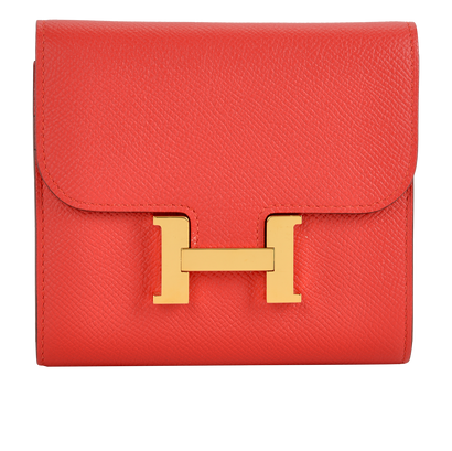 Hermes Constance Compact Wallet in Epsom Rouge Pivoine, front view